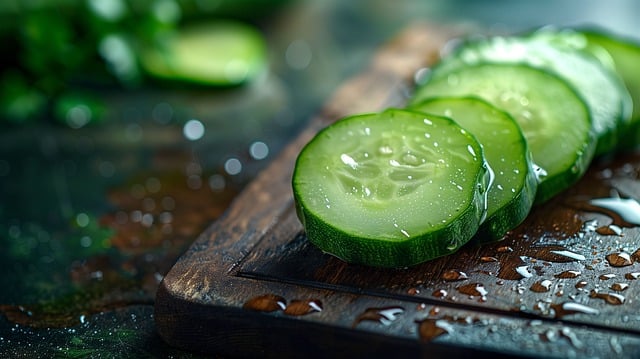 pepino cortado con mandolinas de cocina o cortador de verdura
